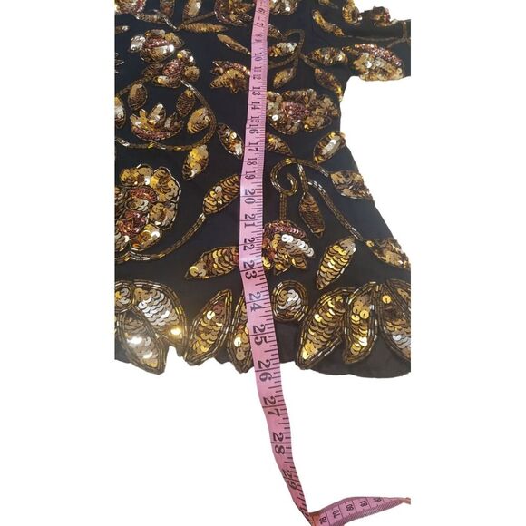 Vintage Stenay Black Gold Sequin Beaded Silk Blouse Top‎ Size 8 Elegant Formal - Picture 15 of 16